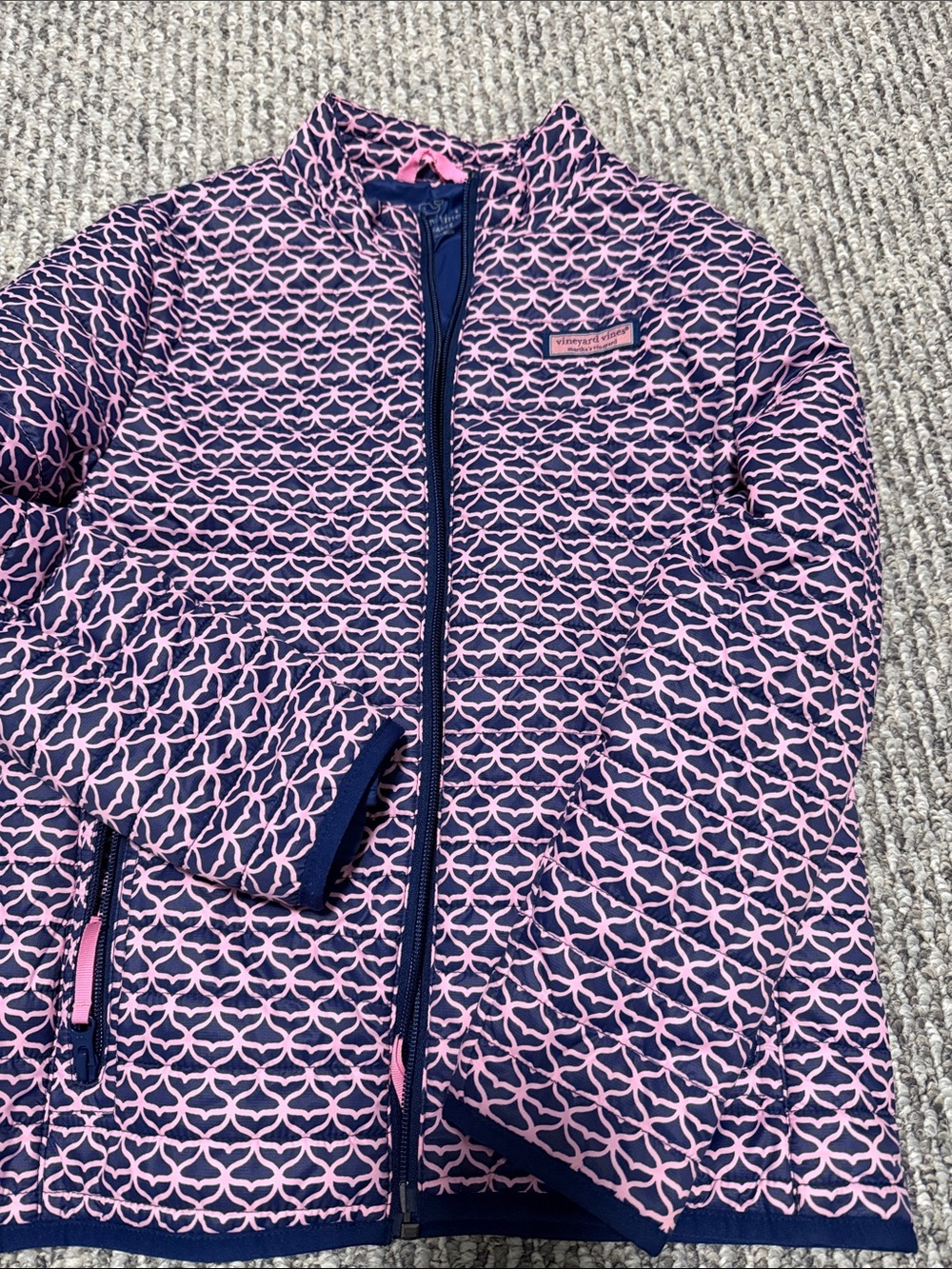 Vineyard Vines Pink & Navy Patterned Puffer Jacket